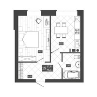 Планировка однокомнатной(квартира) площадью 43.08 квадратных метров в “ЖК Троицкая слобода”