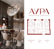 Планировка двухкомнатной(квартира) площадью 67 квадратных метров в “ЖК АУРА”