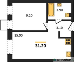 Планировка однокомнатной(квартира) площадью 31.2 квадратных метров в “ЖК Никольский квартал Отрада”