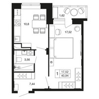 Планировка однокомнатной(квартира) площадью 40.9 квадратных метров в “ЖК Времена года”