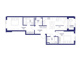 Планировка двухкомнатной(квартира) площадью 72.1 квадратных метров в ЖК “ЖК Событие”
