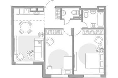 Планировка трехкомнатной(квартира) площадью 54.9 квадратных метров в ЖК “ЖК Аникеевский”