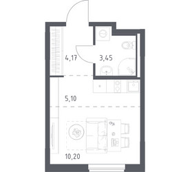 Планировка студии(квартира) площадью 22.92 квадратных метров в ЖК “ЖК Мытищи Парк”