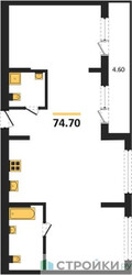 Планировка двухкомнатной(квартира) площадью 74.7 квадратных метров в ЖК “ЖК Первый квартал”