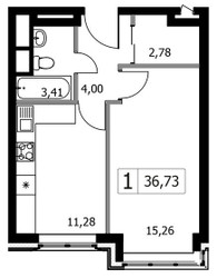 Планировка однокомнатной(квартира) площадью 36.73 квадратных метров в ЖК “ЖК Городские Истории”