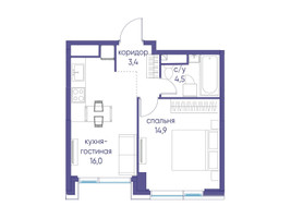 Планировка однокомнатной(квартира) площадью 38.8 квадратных метров в “ЖК Событие”