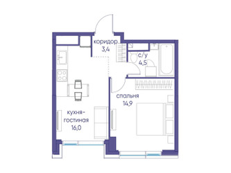 Планировка однокомнатной(квартира) площадью 38.8 квадратных метров в ЖК “ЖК Событие”
