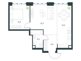 Планировка двухкомнатной(квартира) площадью 49.6 квадратных метров в “ЖК Level Южнопортовая”