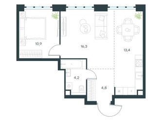 Планировка двухкомнатной(квартира) площадью 49.6 квадратных метров в ЖК “ЖК Level Южнопортовая”