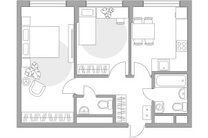 Планировка двухкомнатной(квартира) площадью 50.5 квадратных метров в “ЖК Императорские Мытищи”