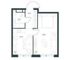 Планировка однокомнатной(квартира) площадью 37.6 квадратных метров в “ЖК Левел Мичуринский”
