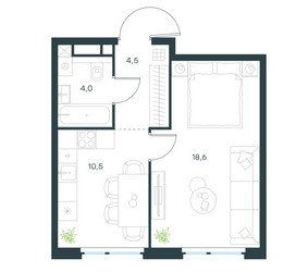 Планировка однокомнатной(квартира) площадью 37.6 квадратных метров в ЖК “ЖК Левел Мичуринский”