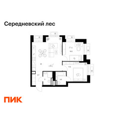 Планировка двухкомнатной(квартира) площадью 57.2 квадратных метров в ЖК “ЖК Середневский лес”
