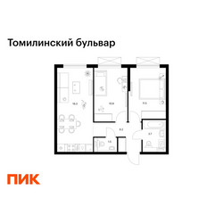 Планировка двухкомнатной(квартира) площадью 52.1 квадратных метров в ЖК “ЖК Томилинский бульвар”