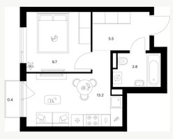 Планировка однокомнатной(квартира) площадью 33.2 квадратных метров в “ЖК Лосиноостровский парк”