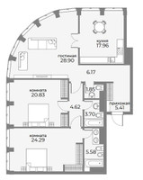 Планировка трехкомнатной(апартаменты) площадью 122.2 квадратных метров в “ЖК Sky View (Скай Вью)”