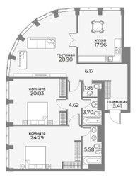 Планировка трехкомнатной(апартаменты) площадью 122.2 квадратных метров в ЖК “ЖК Sky View (Скай Вью)”