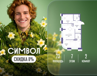 Планировка двухкомнатной(квартира) площадью 73 квадратных метров в ЖК “ЖК Символ”