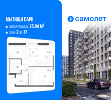 Планировка однокомнатной(квартира) площадью 40.91 квадратных метров в “ЖК Мытищи Парк”