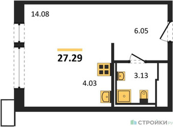 Планировка студии(квартира) площадью 27.29 квадратных метров в ЖК “ЖК Квартал Авиаторов”