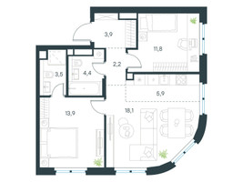 Планировка трехкомнатной(квартира) площадью 63.7 квадратных метров в “ЖК Level Нижегородская”