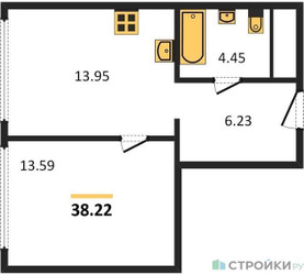 Планировка однокомнатной(апартаменты) площадью 38.22 квадратных метров в “ЖК Insider (Инсайдер)”