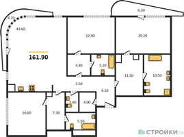 Планировка трехкомнатной(квартира) площадью 161.9 квадратных метров в “ЖК Лаврушинский”