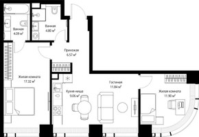 Планировка двухкомнатной(квартира) площадью 65.58 квадратных метров в “ЖК Веер”