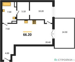 Планировка однокомнатной(квартира) площадью 66.2 квадратных метров в “ЖК МОНС”
