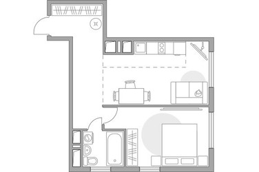 Планировка двухкомнатной(квартира) площадью 44.4 квадратных метров в ЖК “ЖК Бригантина”