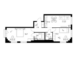 Планировка двухкомнатной(квартира) площадью 64.1 квадратных метров в “ЖК Москворечье”
