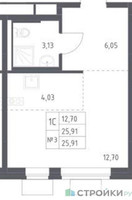 Планировка студии(квартира) площадью 25.91 квадратных метров в “ЖК Подольские кварталы”