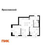 Планировка двухкомнатной(квартира) площадью 45.6 квадратных метров в “ЖК Ярославский”