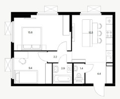 Планировка двухкомнатной(квартира) площадью 51.6 квадратных метров в “Ярославский квартал”