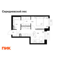 Планировка однокомнатной(квартира) площадью 35.1 квадратных метров в “ЖК Середневский лес”