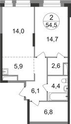 Планировка двухкомнатной(квартира) площадью 54.5 квадратных метров в ЖК “ЖК Первый Московский”