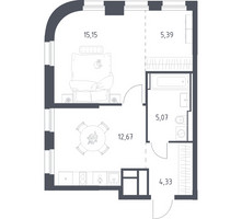 Планировка однокомнатной(квартира) площадью 42.61 квадратных метров в “ЖК Квартал на воде (Графика на воде)”
