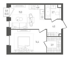 Планировка однокомнатной(квартира) площадью 41.2 квадратных метров в “ЖК Pave (Пэйв)”