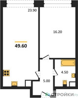 Планировка однокомнатной(квартира) площадью 49.6 квадратных метров в “ЖК Nagatino i-Land (Нагатино ай-лэнд)”
