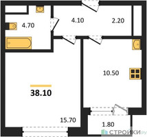 Планировка однокомнатной(квартира) площадью 38.1 квадратных метров в “Квартал Филатов луг”