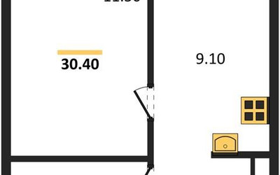 Планировка однокомнатной(квартира) площадью 30.4 квадратных метров в ЖК “ЖК Южные сады”