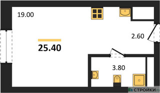 Планировка студии(квартира) площадью 25.4 квадратных метров в “ЖК Детали”