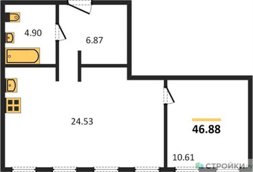Планировка однокомнатной(апартаменты) площадью 46.88 квадратных метров в ЖК “ЖК Insider (Инсайдер)”