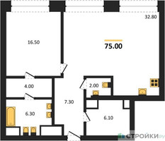 Планировка однокомнатной(квартира) площадью 75 квадратных метров в “ЖК Коллекция Лужники”