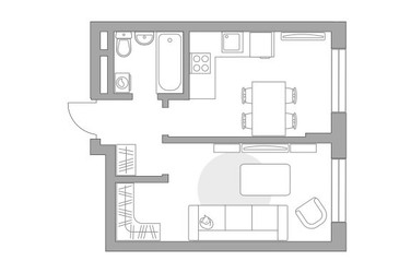 Планировка однокомнатной(квартира) площадью 34.2 квадратных метров в ЖК “ЖК Живописный”