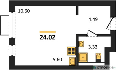 Планировка студии(квартира) площадью 24.02 квадратных метров в ЖК “ЖК Новое Видное”