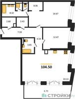 Планировка двухкомнатной(квартира) площадью 104.5 квадратных метров в “ЖК Republic (Репаблик)”