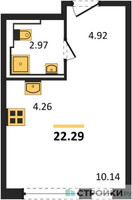 Планировка студии(квартира) площадью 22.29 квадратных метров в “ЖК Остафьево”