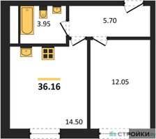 Планировка однокомнатной(квартира) площадью 36.16 квадратных метров в “ЖК Радость (Радумля Парк)”