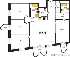 Планировка 4+ комнатной(квартира) площадью 127.6 квадратных метров в “ЖК Союз (СВАО)”